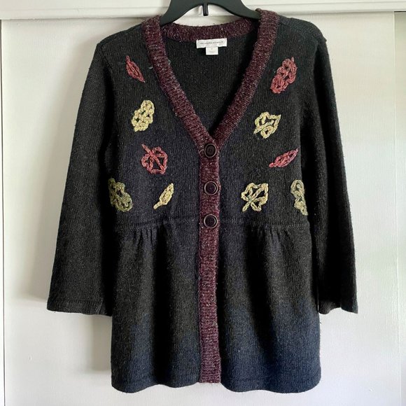 Christopher & Banks Wool Blend Embroidered Fall Leaves Button Cardigan Sweater M - Picture 1 of 9